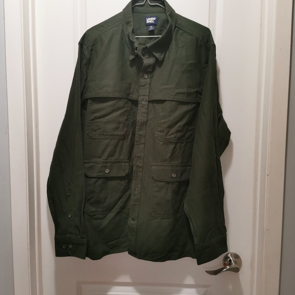 Lands' End Deep Green Button-Up Shirt Jacket